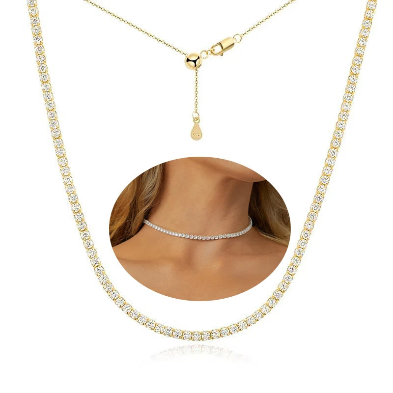 Certified Full Moissanite Riviera Tennis Necklace with Waterdrop Diamond Pendant for Women 925 Sterling Silver