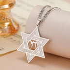 Cazador Star of David Hebrew Chai Pendant Necklaces for Women Men Stainless Steel Hexagram Choker Chain Jewish Jewelry Gifts