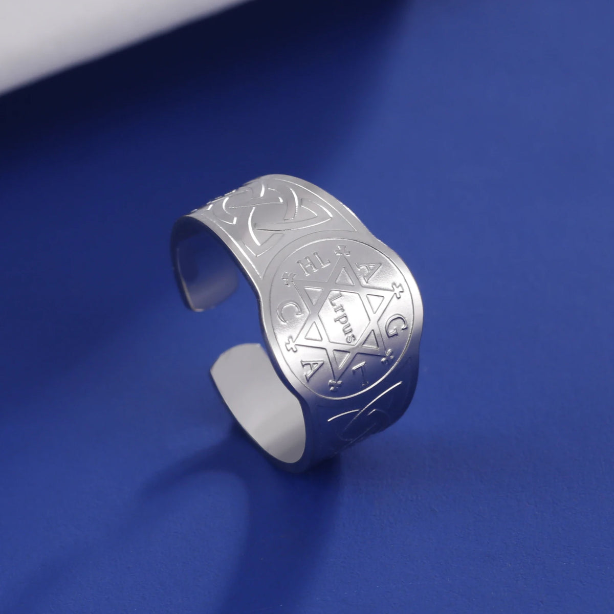LIKGREAT Star of David Stainless Steel Ring for Men Women Vintage Celtics Knot Open Rings Amulet Wiccan Jewish Jewelry