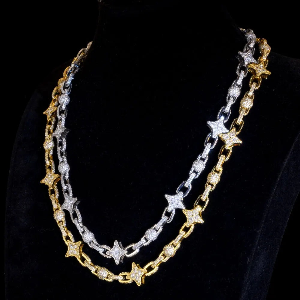 Iced Out Star Chain Necklace CZ Oval Link