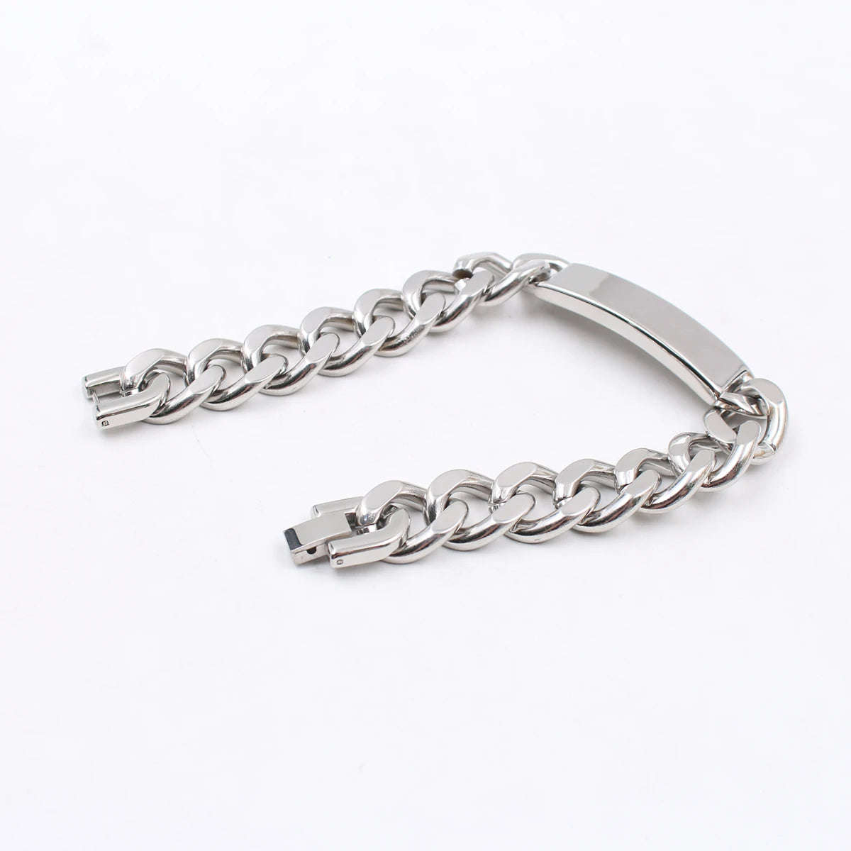 Heavy Curb Chain ID Bracelet 15mm Wide Smooth — Stainless Steel