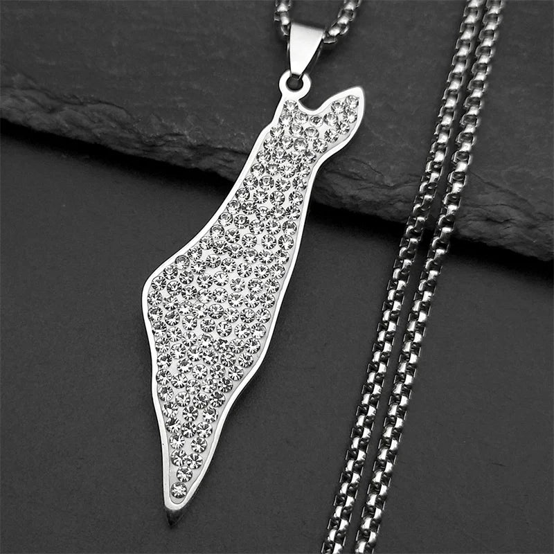 Iced Israel Map Pendant Necklace — Gold-Tone
