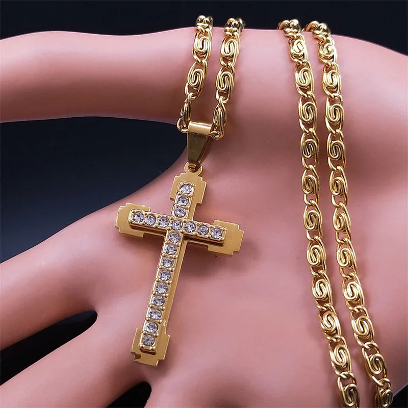 Iced Cross Stainless Steel Pendant Necklace