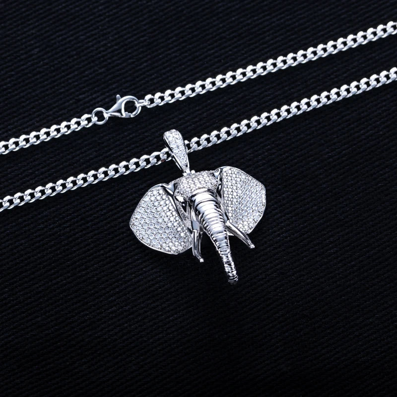 Iced Out Elephant Pendant — 925 Silver