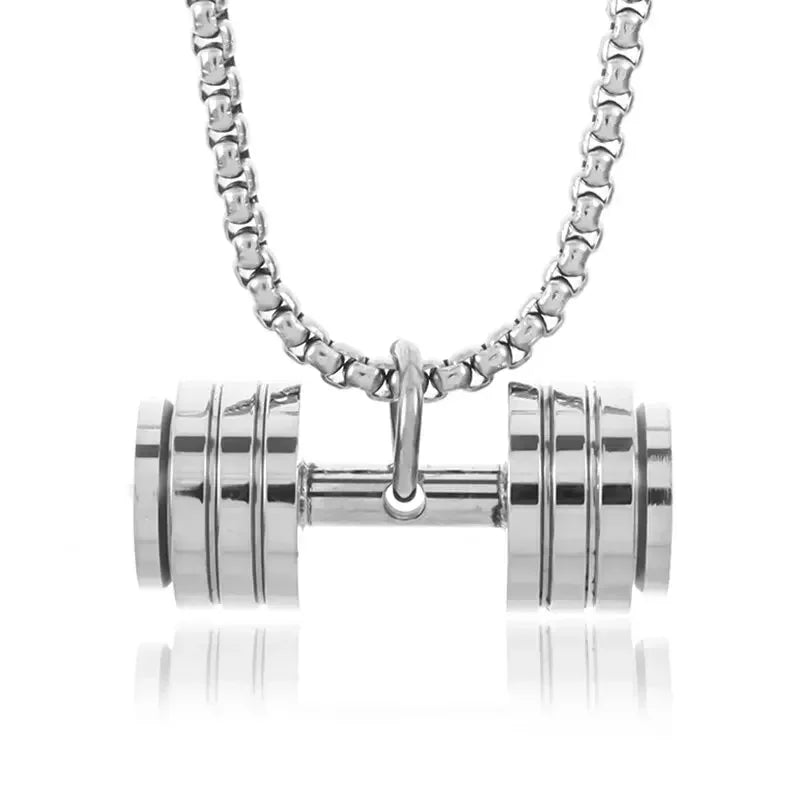 Vintage Punk Weightlifting Plates Barbell Dumbbell Pendant Necklace Fashion Trend Men Fitness Gym Sports Jewelry Gift