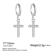 Iced Out CZ Cross Dangle Hoop Earrings — Stainless Steel