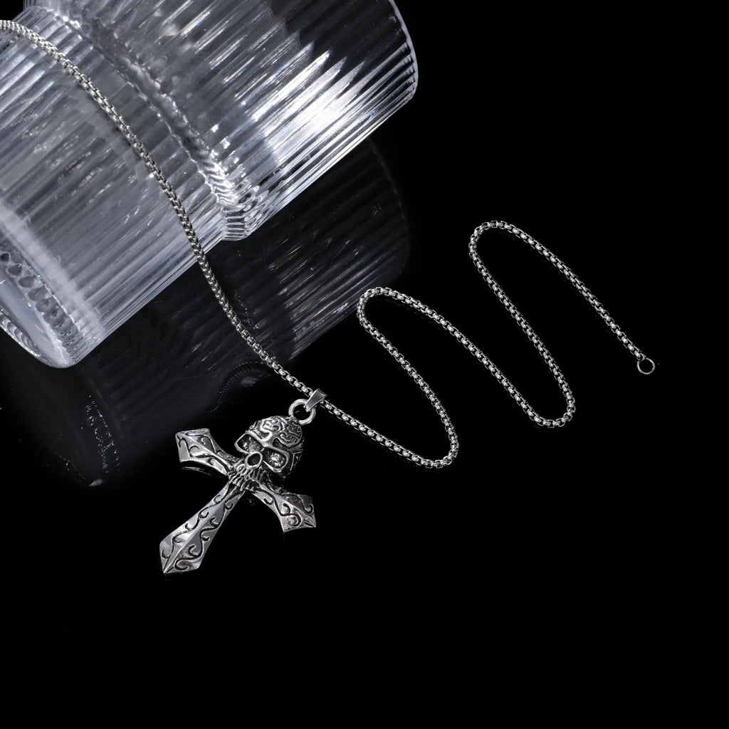 Cross Skull Steel Pendant European American Dark