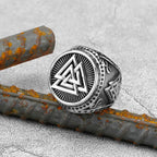 European and American Viking Odin Triangle Logo Power Rune Ring Stainless Steel Men's Amulet Youth Fashion Ring Jewelry