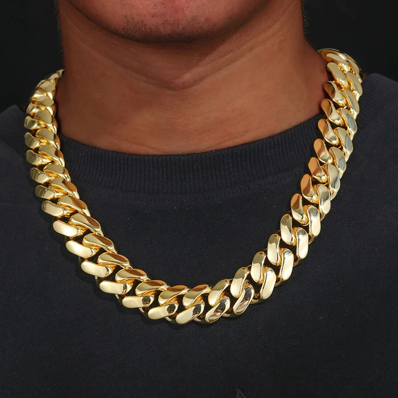 Luxury 24K 9999 Pure Gold real gold Men's European and American Hip Hop Cuban Chain with Full Diamond Cuban Necklace