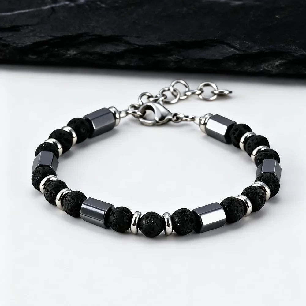 Hip Hop Men's Bracelet,Stainless Steel Adjustable Tiger Eye Stone Metal Beaded Bracelet,Party Birthday Gift for Him