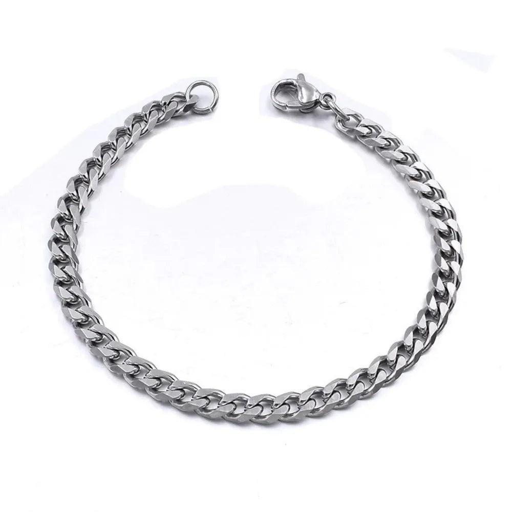21cm Hot Trendy Cuban Chain Men Bracelet Classic Stainless Steel 3 5 7mm Width Chain Bracelet For Men Women Jewelry Party Gift