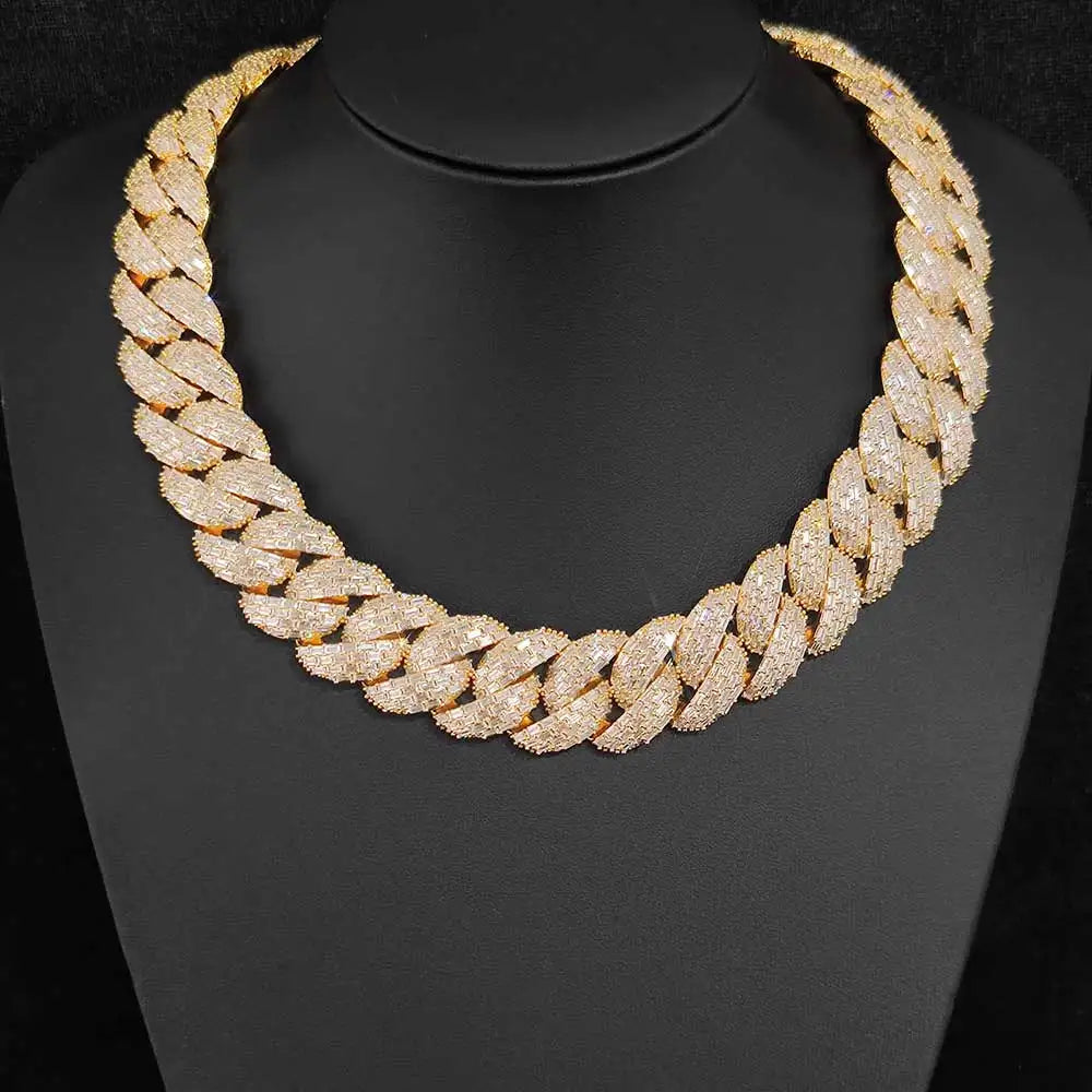 Gold Cuban Chain Necklace Iced Out 24MM 4-Row