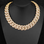 Gold Cuban Chain Necklace Iced Out 24MM 4-Row