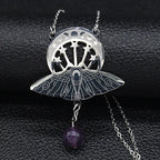 Bat Witchcraft Triple Moon Goddess Necklace Stainless Steel Women Silver Color Moth Necklace Jewerly Collar Mujer N3059S02