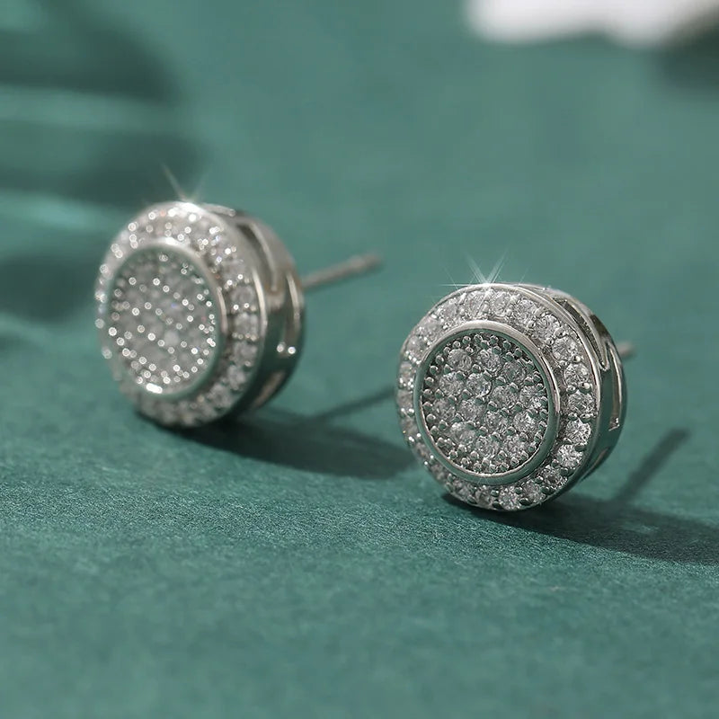 Fashion Classic Shiny Synthetic Zirconia Silvery Stud Earrings for Women Men Hip Hop Style Unique Party Jewelry
