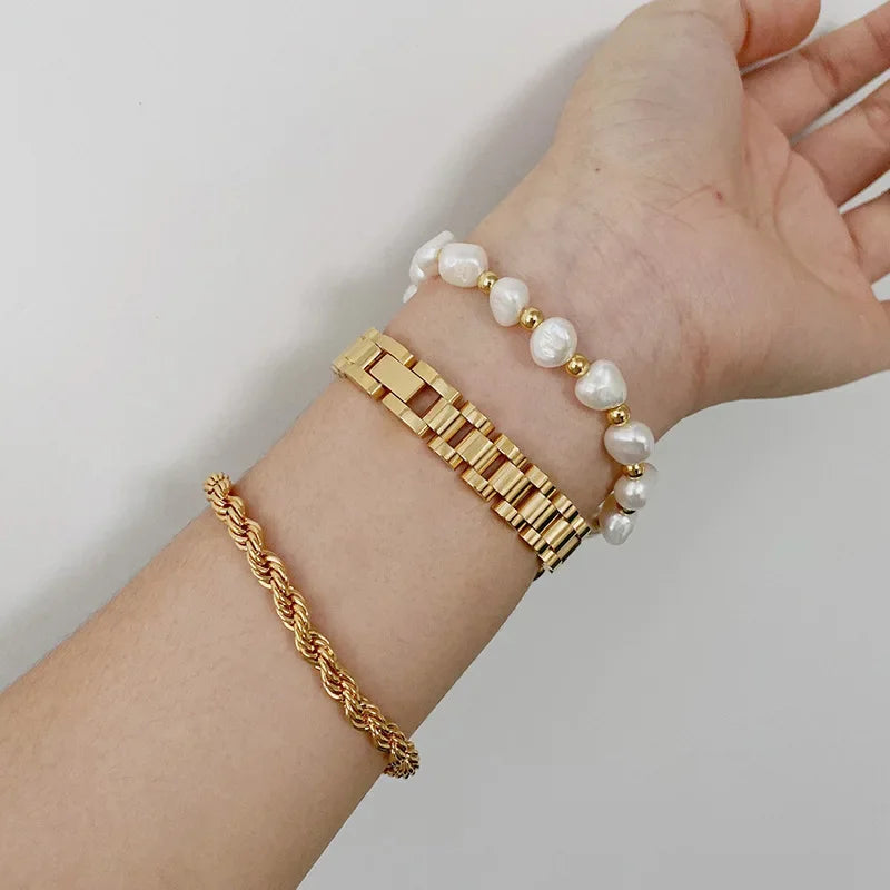 Gold Watchband Adjustable Chain Bracelet — Stainless Steel
