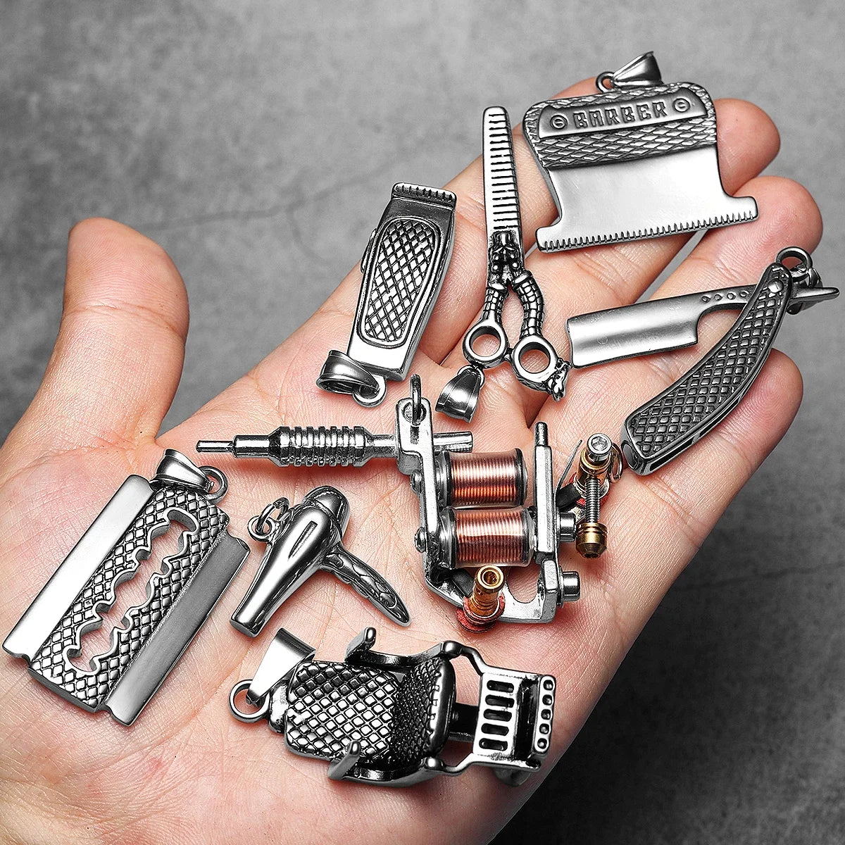 Barber Tools Pendant Necklace — Stainless Steel
