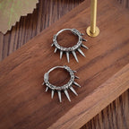 Gothic Spiked Hoop Earrings Small Textured Huggie — Two-Tone