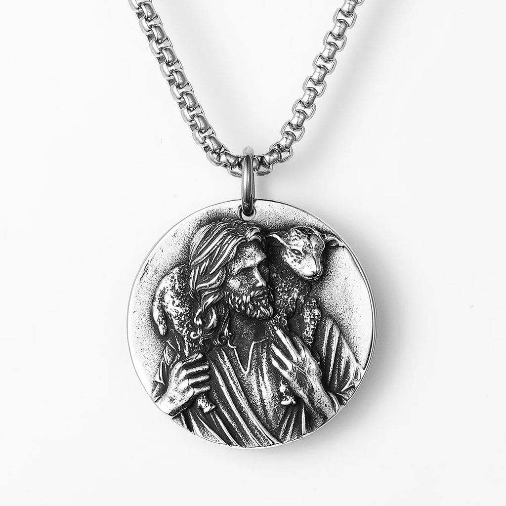 Jesus Shepherd Pendant — Stainless Steel