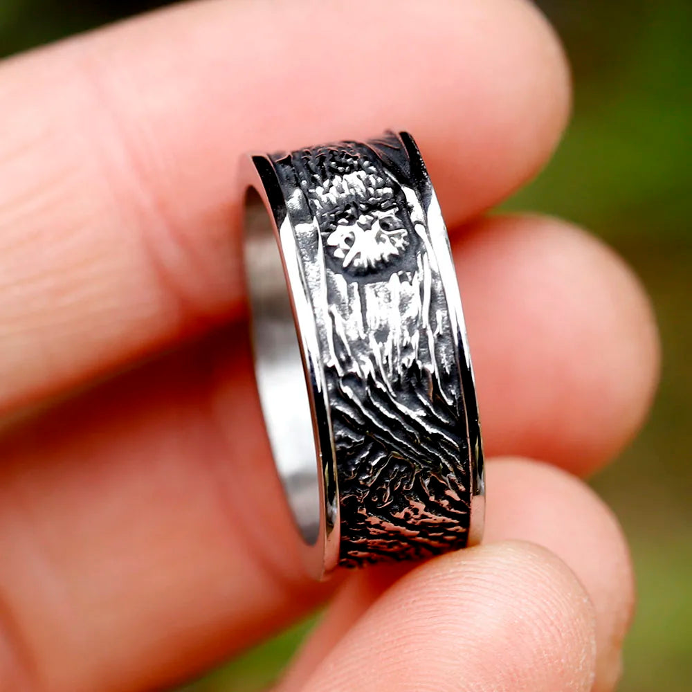 2024 New Arrival Stainless Steel Viking Spindrift Pattern Round Ring Owl Animal Vintage for Gift Jewelry