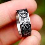 2024 New Arrival Stainless Steel Viking Spindrift Pattern Round Ring Owl Animal Vintage for Gift Jewelry