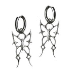 Gothic Punk Silver Color Hollowed-out Thorn Swallowtail Butterfly Pendant Hoop Earrings for Men Women Couples Halloween