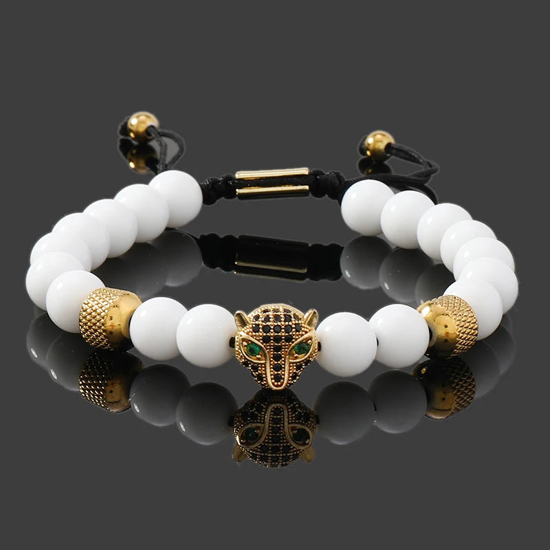 Crown, Leopard, Cross & Skull Beaded Bracelet — 8mm Adjustable