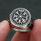 Vintage Stainless Steel Viking Compass Ring For Men Boys Nordic Viking Double Axe Rings Fashion Amulet Mythology