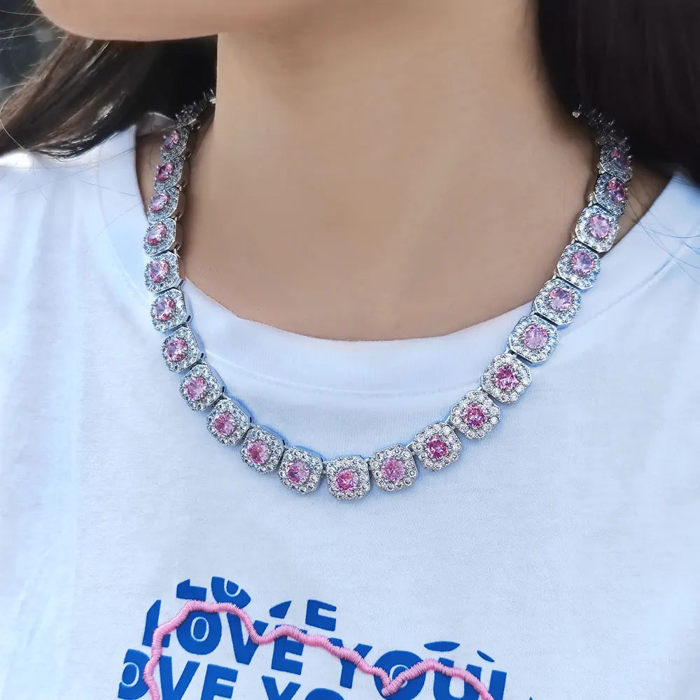 Tennis Chain Necklace Stainless Steel 12MM Cluster