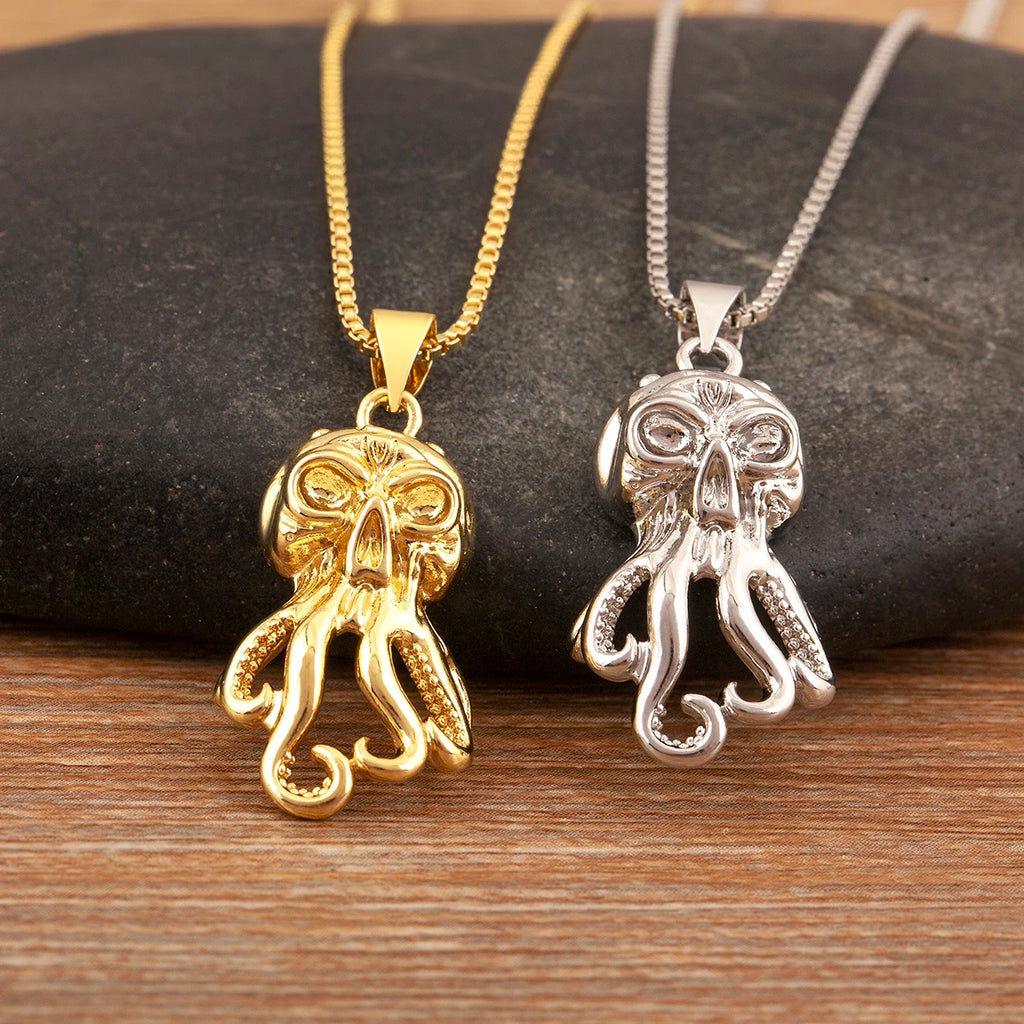 Nidin Trendy Cool Style Octopus Shape Charm Pendant Necklace For Female Male Copper Inlaid Zircon Jewelry Daily Party