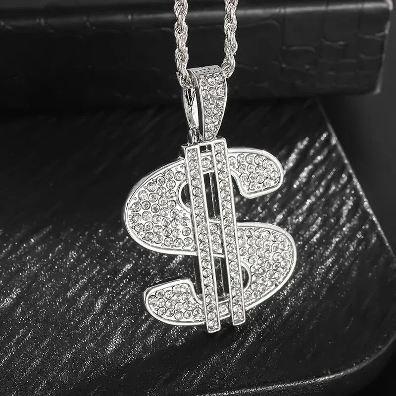 Hip Hop Iec Out Put Crystal Zirconia Dollar Sign Pendant Necklace Fashion Punk Cool Rock Rap Party Jewelry Accessories