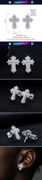 Iced Out Cross Stud Earrings — 925 Silver