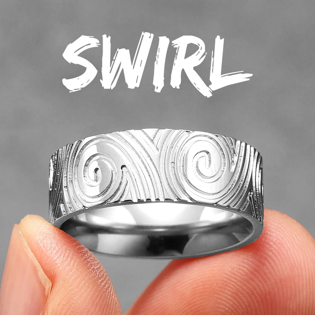 Fingerprint Swirl Ring — Stainless Steel