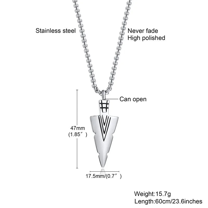 Vnox Men's Arrowhead Kunai Primal Urn Necklaces, Rock Punk Spearhead Pendant Jewellery, Stainless Steel Anniversary