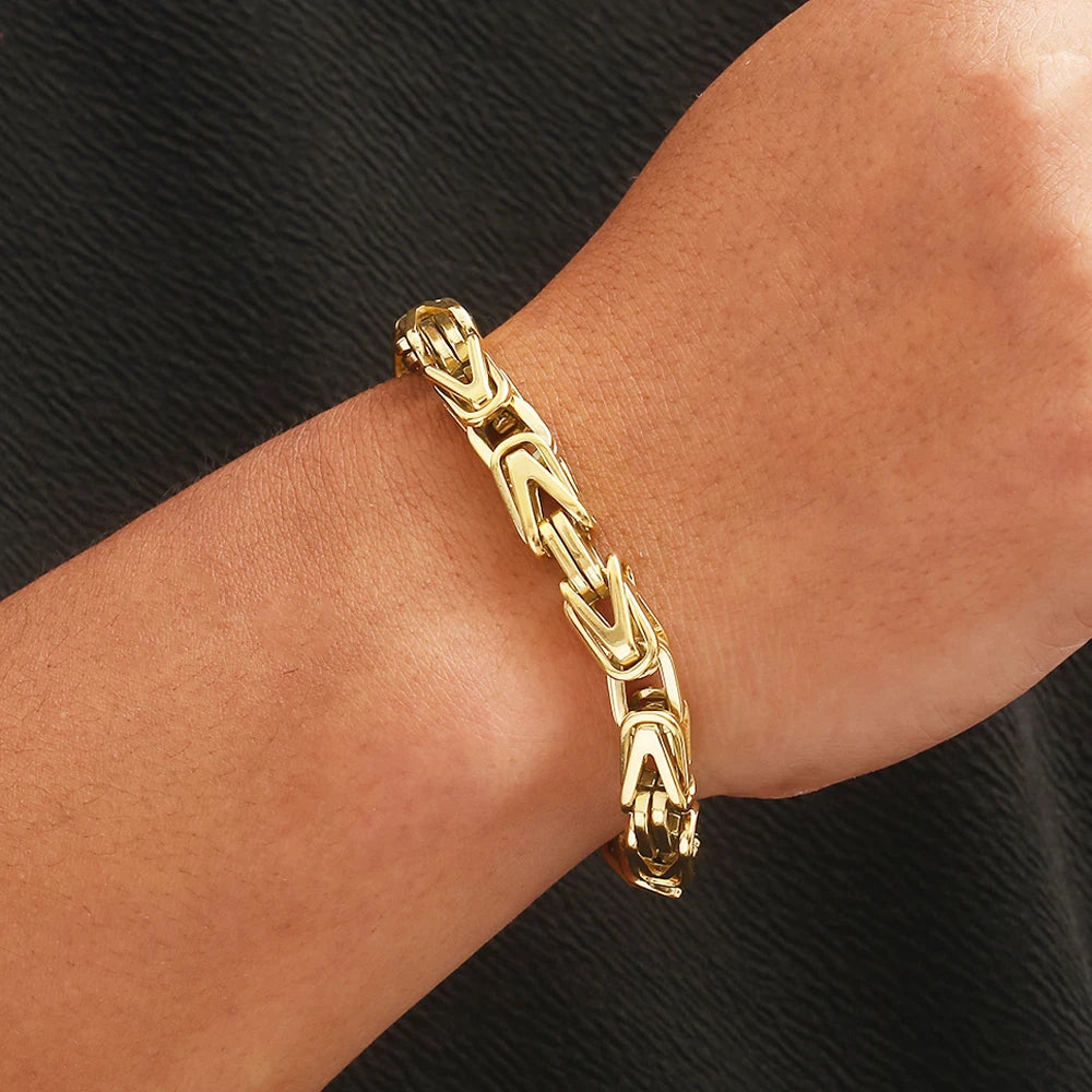 Gold Color Bracelet for Men Stainless Steel 8MM V Shape Chain Men's Wrist Arm Jewelry Birthday Gifts for Boys Him