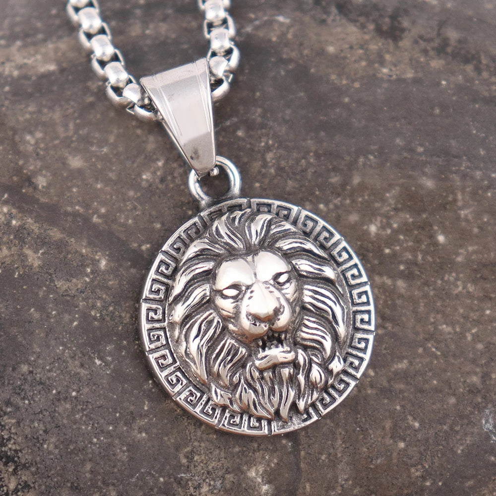Small Lion Head Pendant Necklace — Stainless Steel