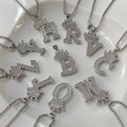 Freetry 26 Letters A-Z Zircon Crown Pendant Necklace for Women Men Punk Initial Alphabet Necklaces Hip Hop Choker Chain