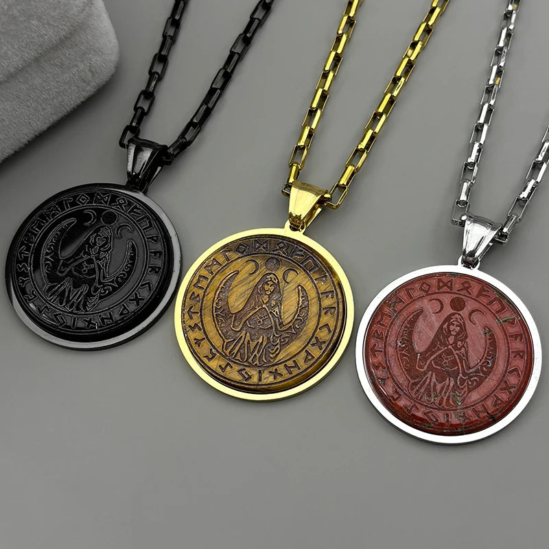 Viking Steel Pendant Witch Triple Moon Goddess