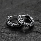 Stacked Skull Hoop Earrings Huggie Circle — Silver-Tone