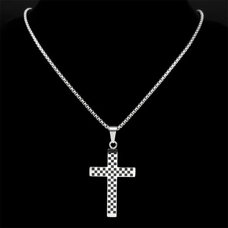 Jesus Christ Cross Pendant Necklace Box Chain — Stainless Steel