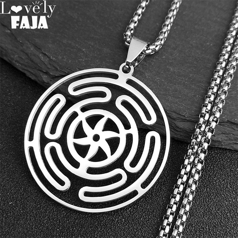 Hecate Wheel Pendant Necklace — Stainless Steel