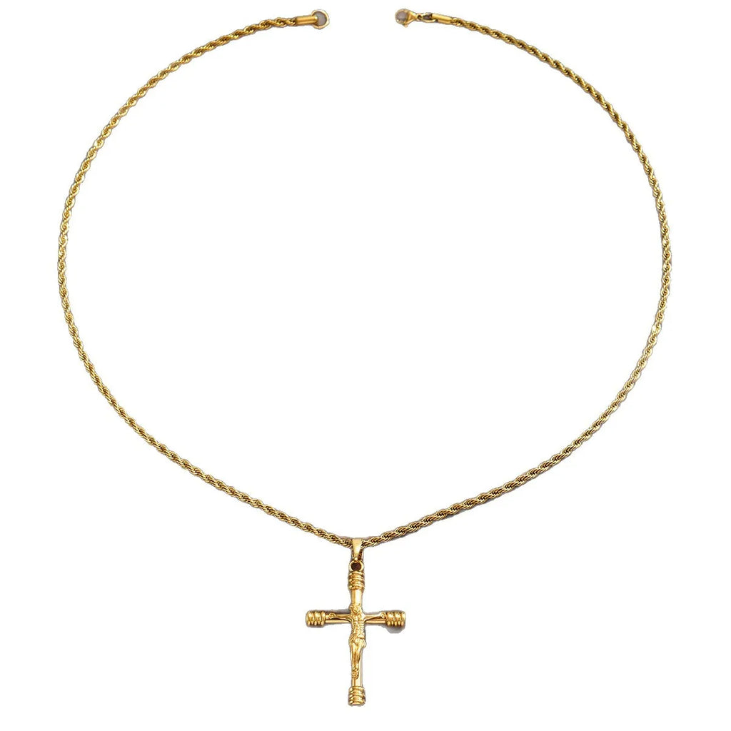 Luxury 24K 9999 Pure Gold real gold Men's and Women's Cross Pendant Necklace Spiral Cross
