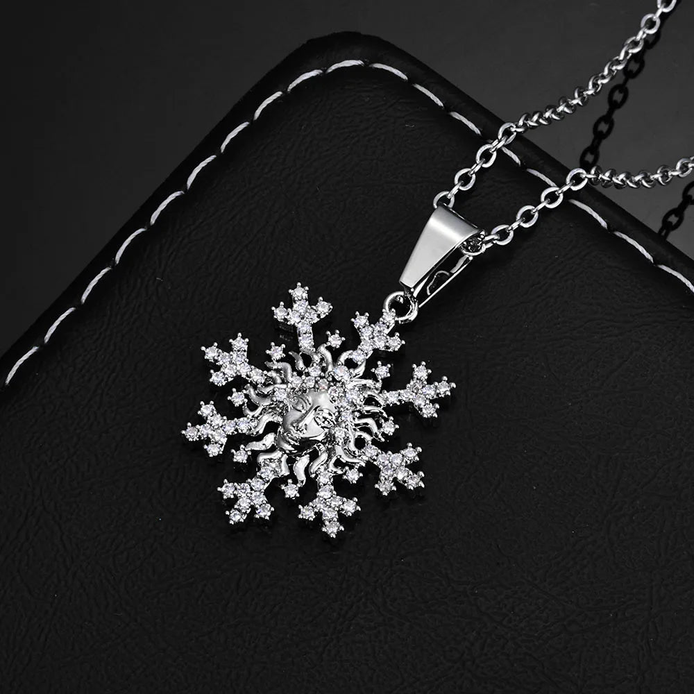 Silver Snowflake Pendant Necklace Iced Out