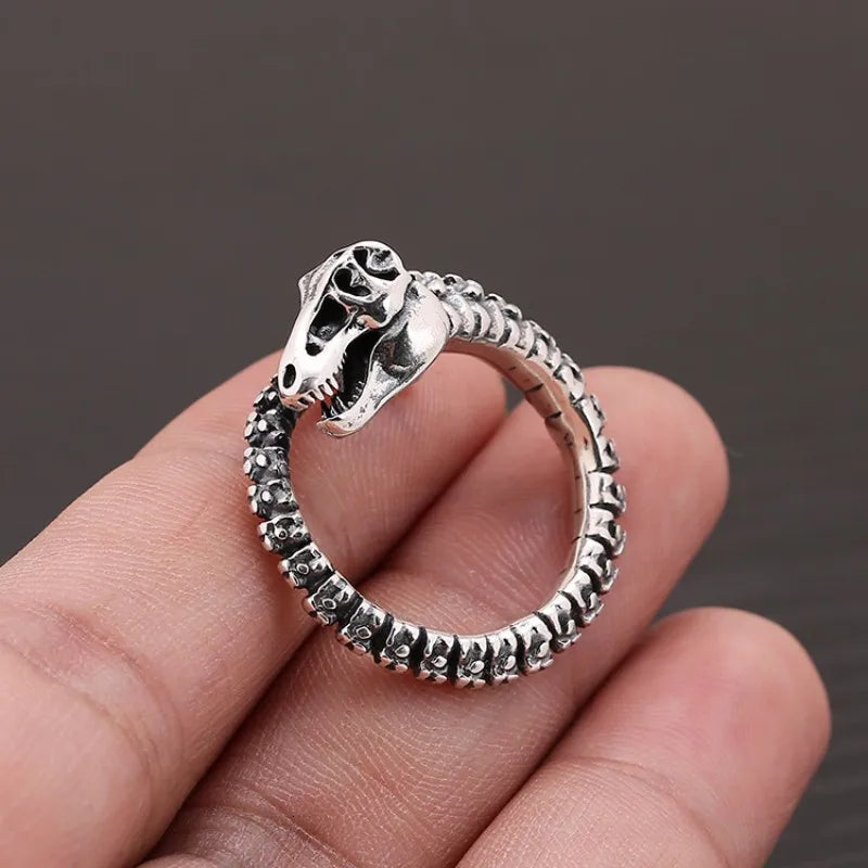 Buyee 925 Sterling Silver Dinosaur Bone Ring Bold Large Statement Ring for Men Women Fashion Unique Fine Fashion
