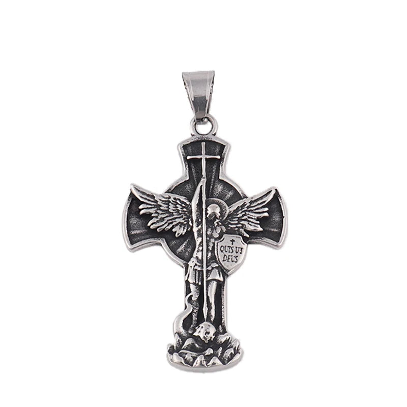 Classic St. Michael Cross Necklace — Stainless Steel