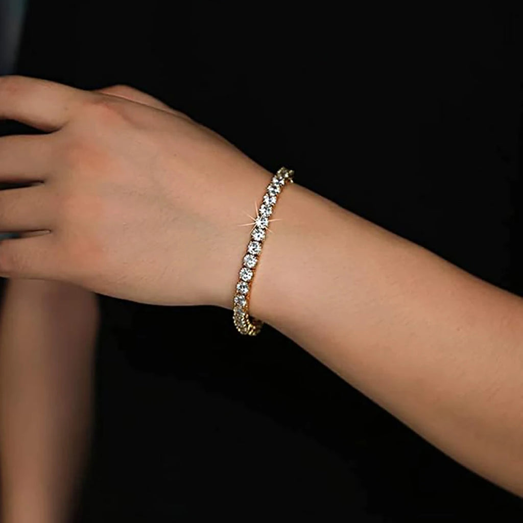 Cubic Zirconia Tennis Bracelet Gold Color Iced Out CZ Chain Bracelets For Women Men Hip Hop Bling Homme Fashion Jewelry Gift
