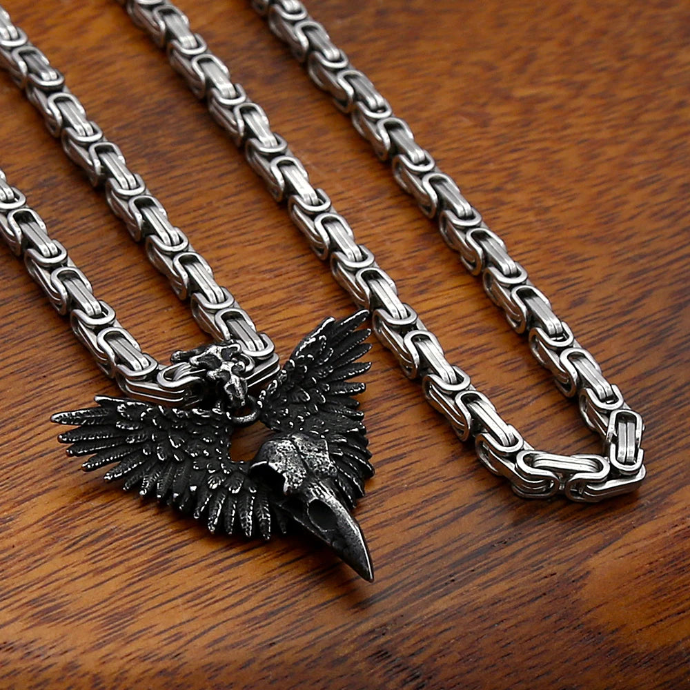 Gothic Crow Skull Stainless Steel Pendant Necklace