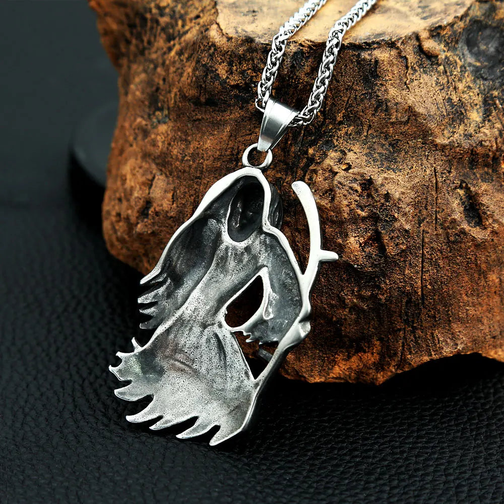 Grim Reaper Skull Pendant — Stainless Steel