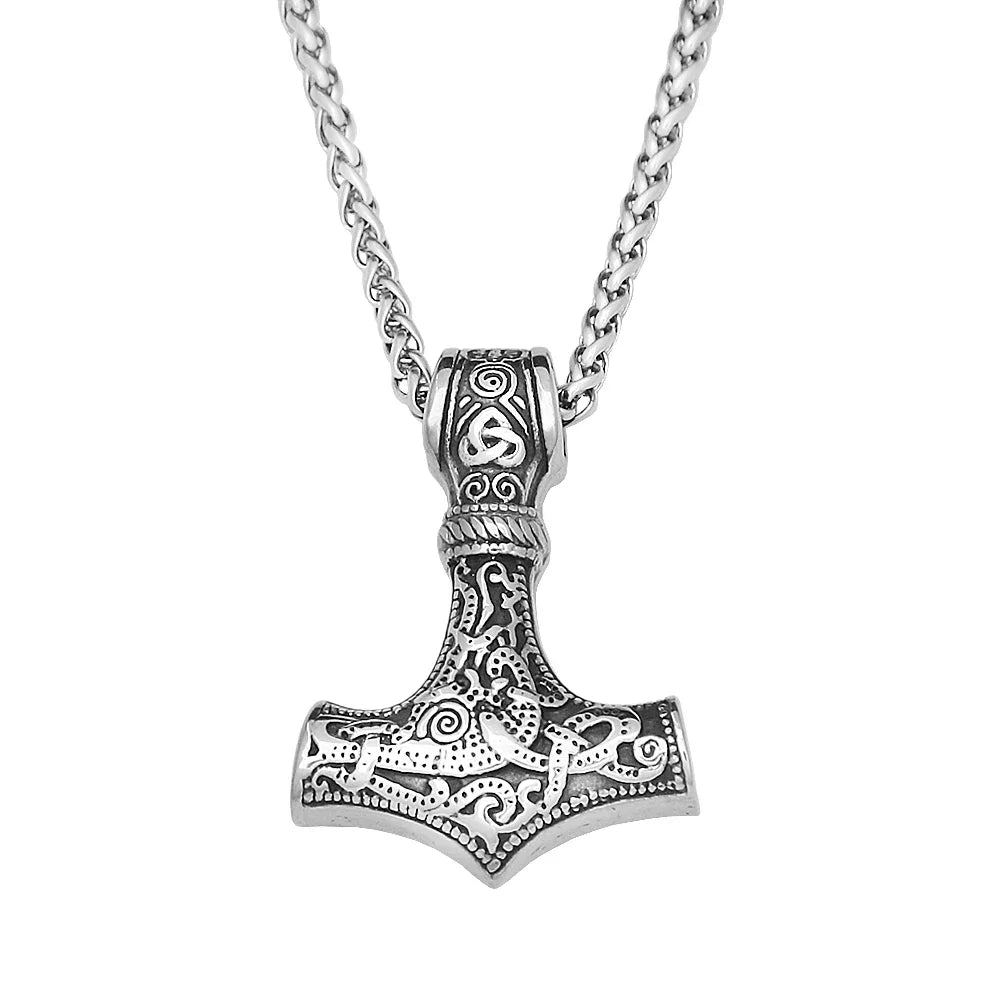 Unique Vintage Viking Thor Hammer Pendant For Men Stainless Steel Celtic Knot Necklace Punk Amulet Jewelry Gifts
