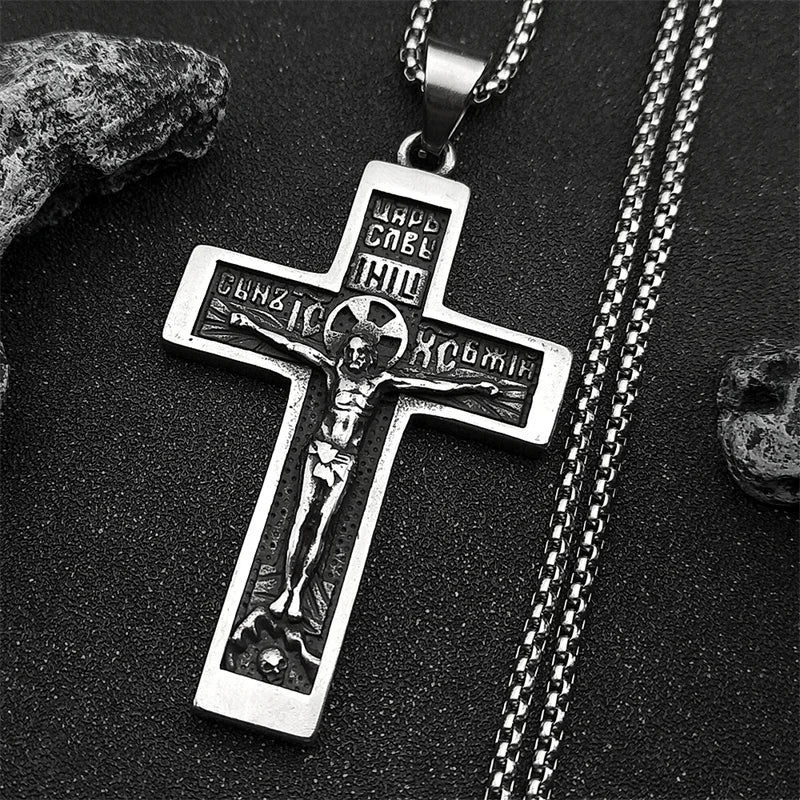 Russian Orthodox Crucifix Pendant Necklace — Stainless Steel